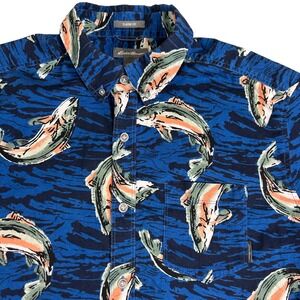 Eddie Bauer Coastal Short Sleeve Blue Fish Print Men's Large Beach Resort Shirt